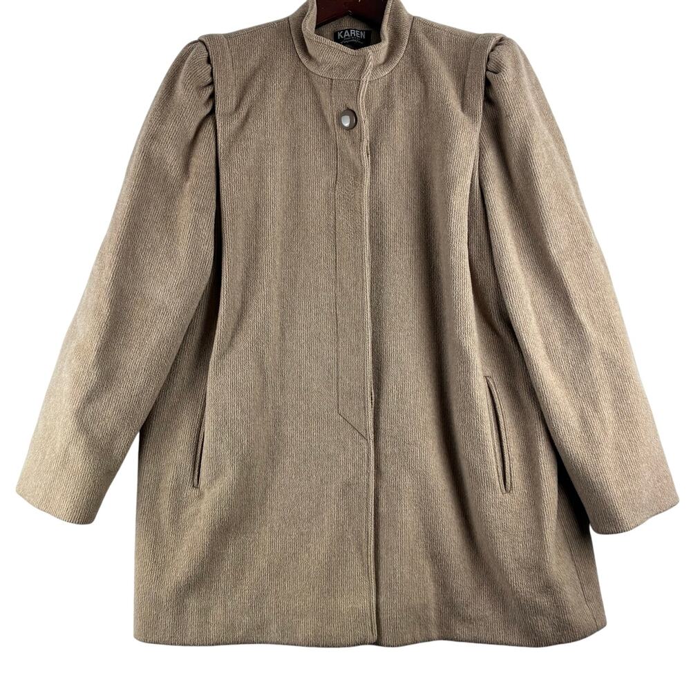 Karen Union Made Vintage Coat Wool Poly Cashmere Blend Women's XL 1X Taupe Lined